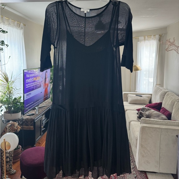 Black slip dress with sheer overlay - Picture 1 of 4